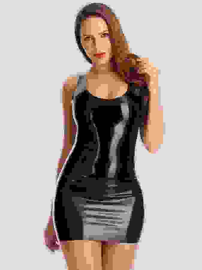 Rubber Girl Latex Mini Dress, Black, hi-res